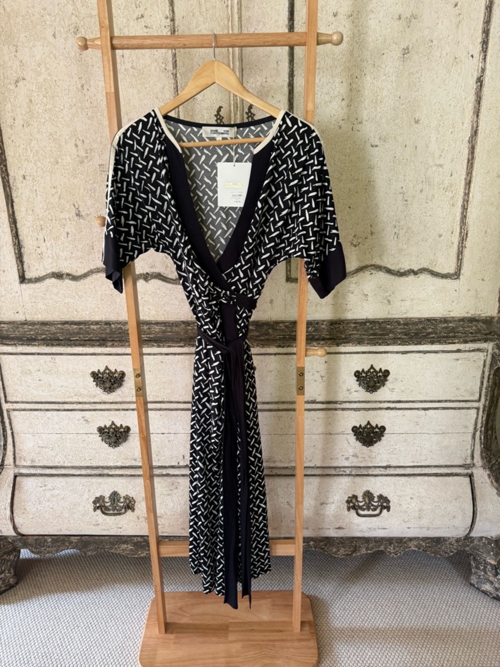 DVF Classic Black & White Patterned Wrap Dress
